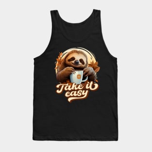 Take it Easy – Cute Sloth Drinks Tea. Tank Top